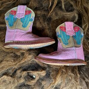 Pink Western Kids Boots with Cactus Embroidery